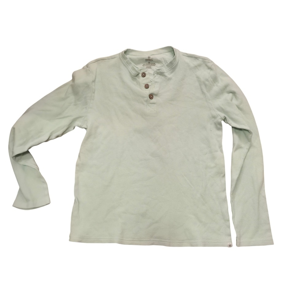 Honest Baby Clothing Mens L Organic Cotton Waffle Knit Henley Long Sleeve Mint